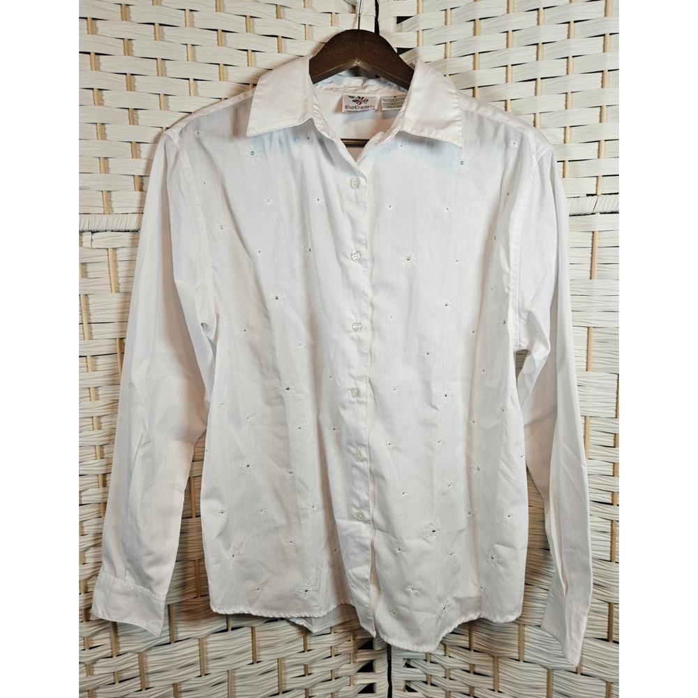 Nutcracker Womens Medium White Silver Snowflakes Button Up Shirt Classic Holiday
